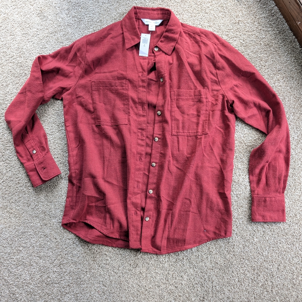 Old Navy XS Tall Flannel Red Button-Up Boyfriend Shirt